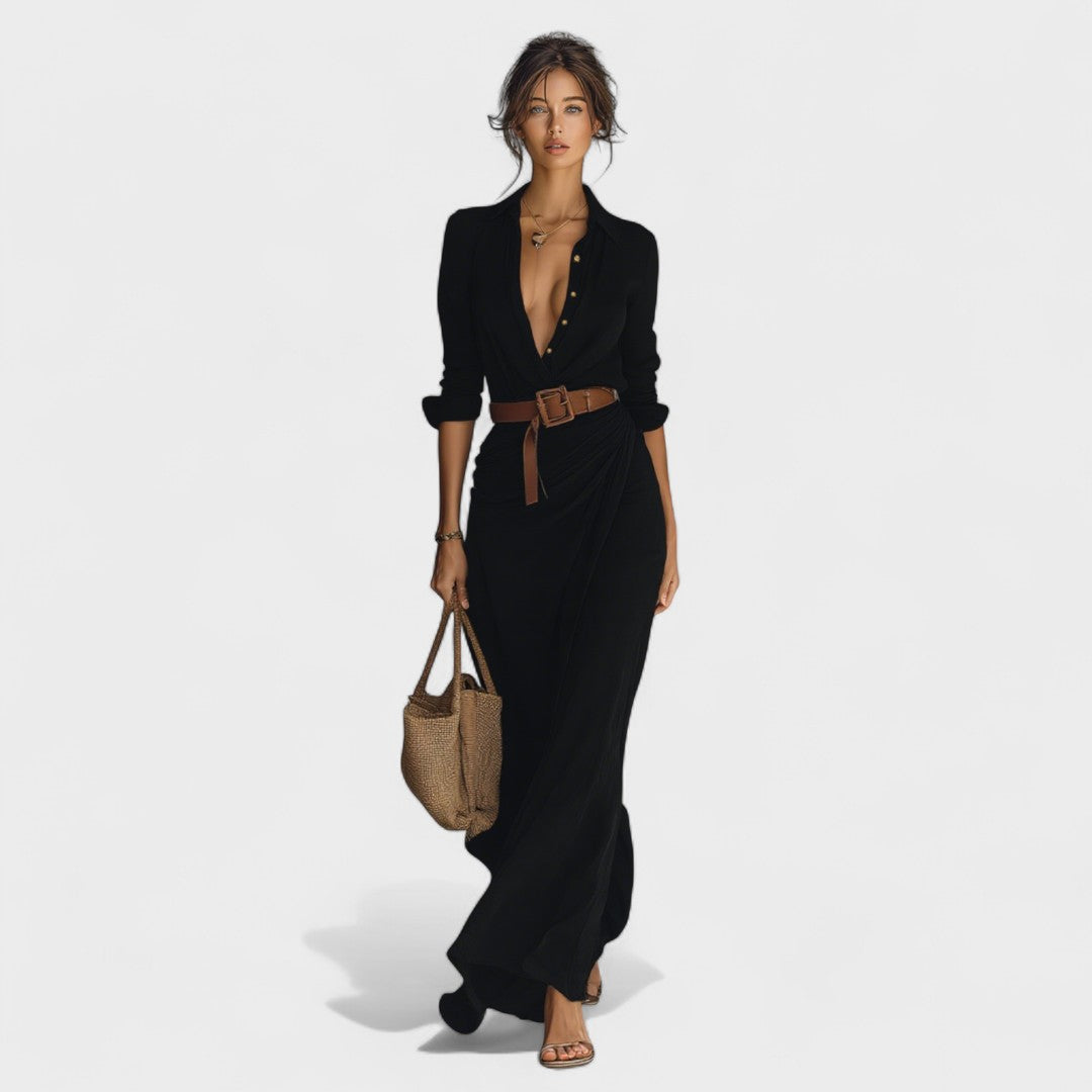 Andreia - Vestido longo com gola reversível