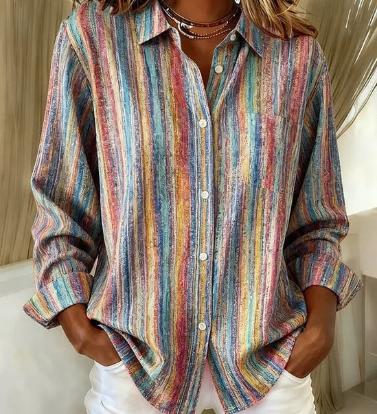 Beatriz | Blusa de Botões com Listras Abstratas Coloridas