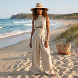 Madalena | Conjunto de Linho Premium com Gola Alta e Calças Wide Leg