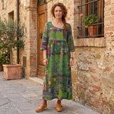 Amélia - Vestido Midi Padrão Abstrato