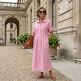 Helena - Vestido Linho Pregas e Botões