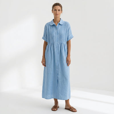 Helena - Vestido Linho Pregas e Botões