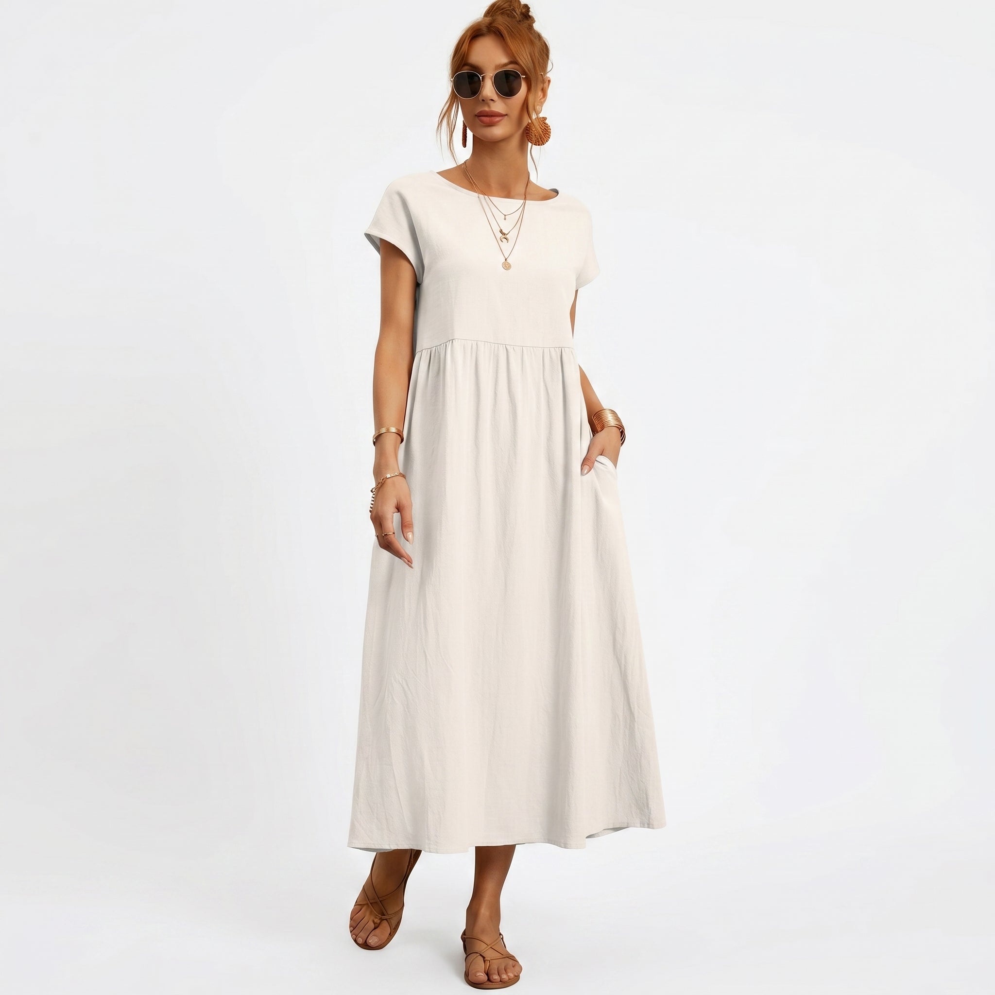 Inês | Vestido Midi em Algodão com Bolsos